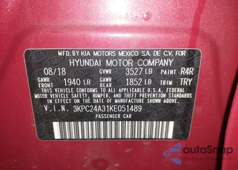 2019 Hyundai Accent Se z USA, uszkodzony, nr VIN 3KPC24A31KE051489